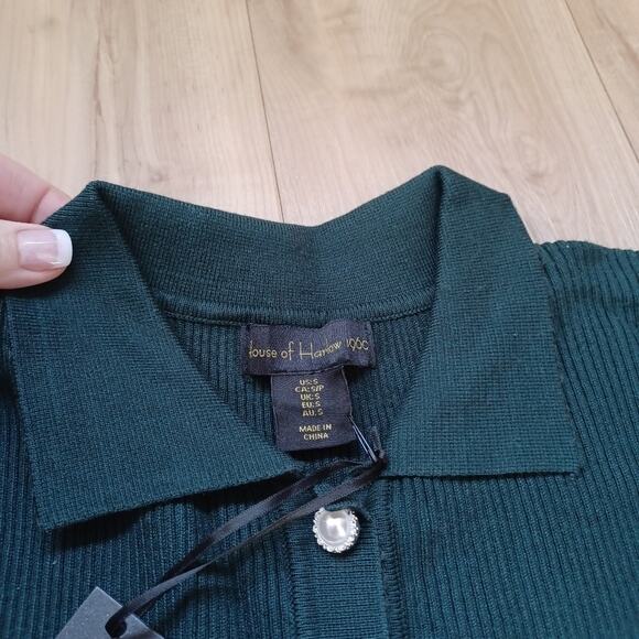 House of Harlow Ribbed Knit Collared Henley Midi Dress Evergreen S NWT - Picture 9 of 13